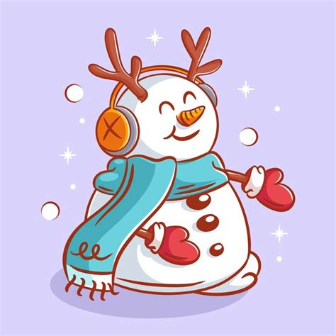 Bonhomme De Neige Mignon Portant Des Cache Oreilles Et Des Cache Cou