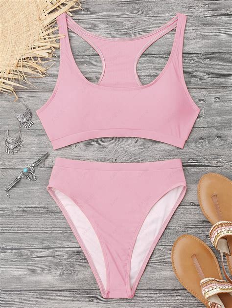 19 OFF 2021 High Cut Racerback Sporty Bikini In PINK ZAFUL