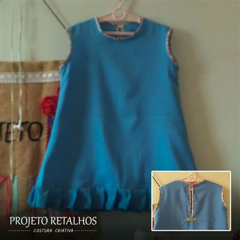 Vestido trapézio Projeto Retalhos azul barrado de pregas