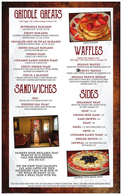 Charlies Restaurant Menus In St Clair Shores Michigan United States