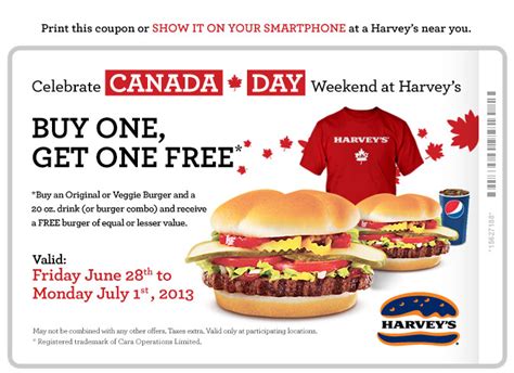 Harveys Canada Day Buy One Get One Free Coupon June 28 July 1