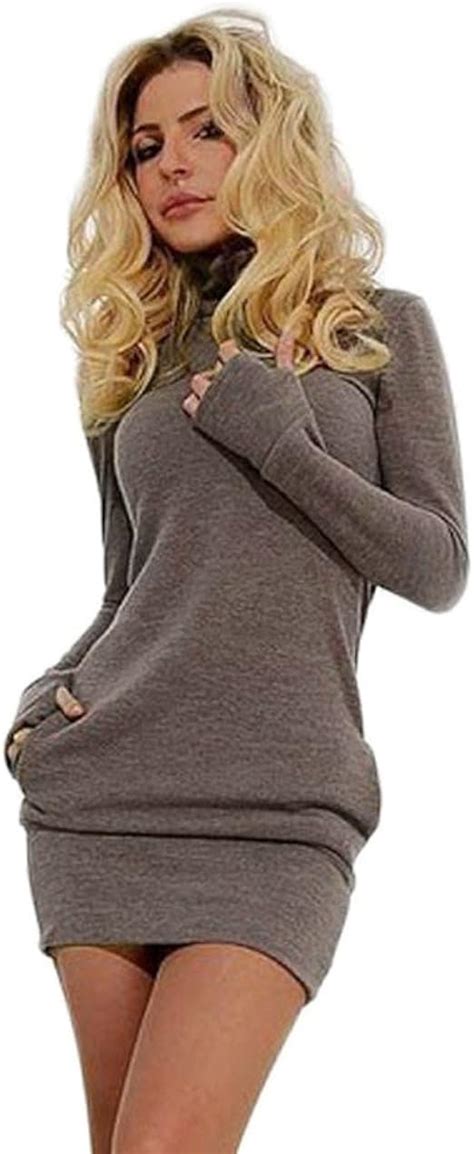 Kanpola Pullover Kleider Damen Sexy Rollkragen Sweatshirt Minikleid