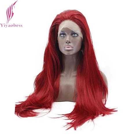 Yiyaobess 26inch Glueless Red Lace Front Wig Synthetic Long Straight