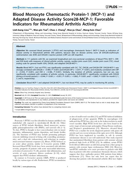 Pdf Blood Monocyte Chemotactic Protein Mcp And Adapted Disease