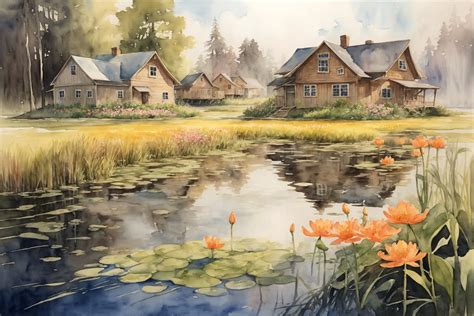 Watercolor Painting of Village Scenery Graphic by Forhadx5 · Creative ...