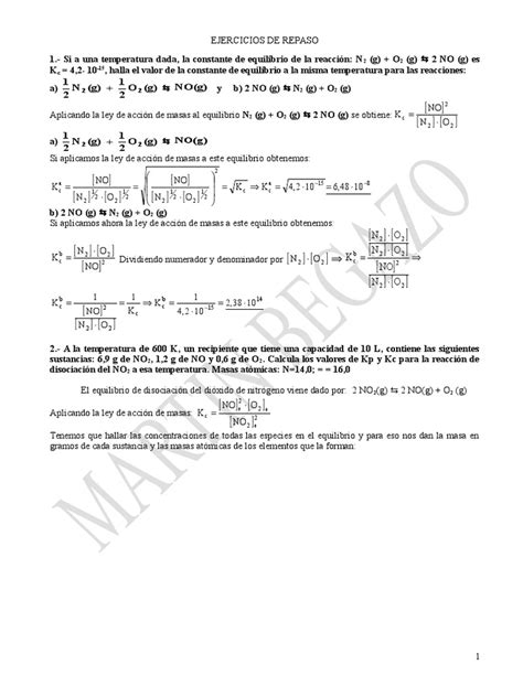 Ejercicios De Equilibrio Quimico Resueltos 2010 2011 Pdf Equilibrio