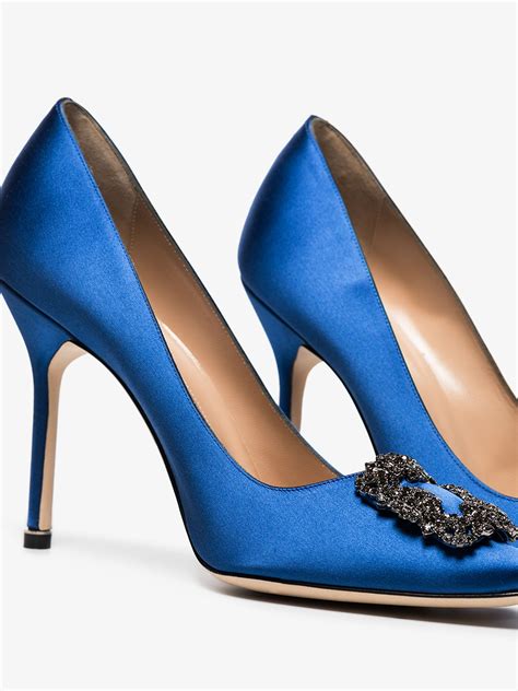 Manolo Blahnik Blue Hangisi 105 Satin Pumps Browns