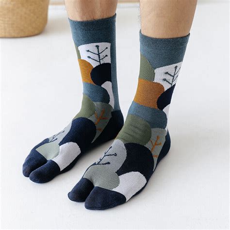 Pairs Men Cotton Tabi Socks Soft Split Two Toe Spotted Striped