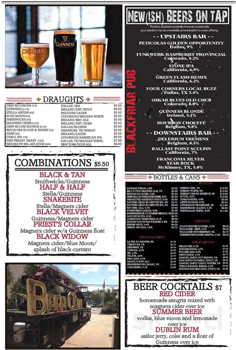 Blackfriar Pub Menu In Dallas Texas Usa