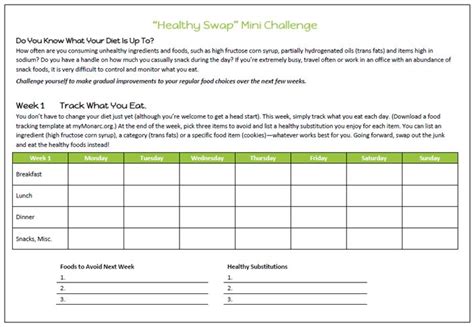 Healthy Swap Mini Challenge Worksheet Mymonarc Health And Wellness