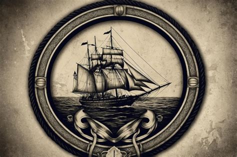 Vintage Monochrome Nautical Emblem Premium AI Generated Image