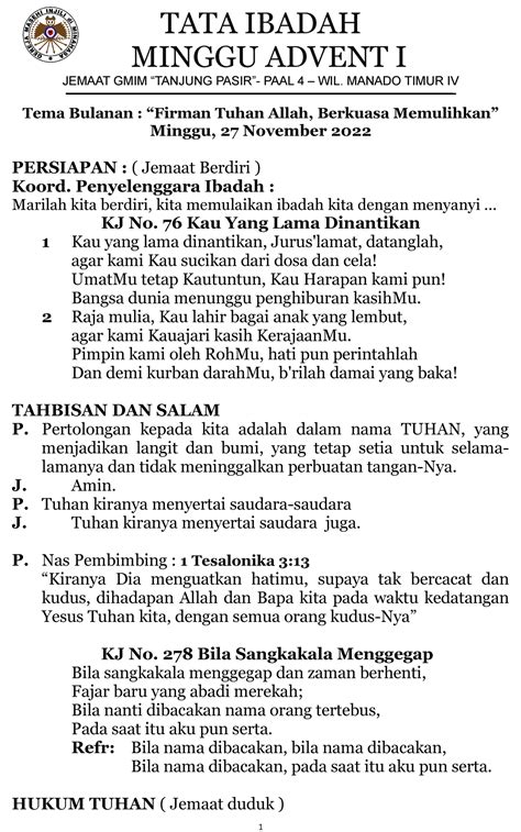 TATA Ibadah Minggu Advent 1 TATA IBADAH MINGGU ADVENT I JEMAAT GMIM