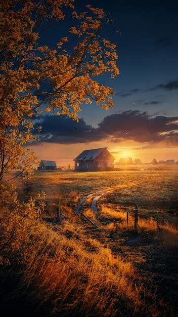 Premium AI Image | Nature House Sunset Wallpaper