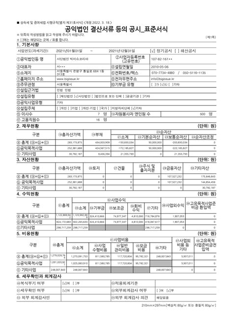 2021년 공익법인 결산서류 등의 공시 Bigissue