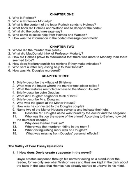 Class 7 The Valley Of Fear Essay Questions