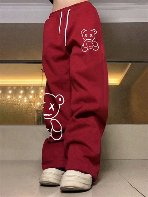 Manfinity Hypemode Loose Men S Cartoon Bear Printed Drawstring Waist