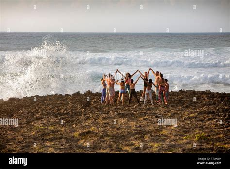 Hawaii Oahu North Shore Yoga On The Rocks Near The Ocean At Turtle