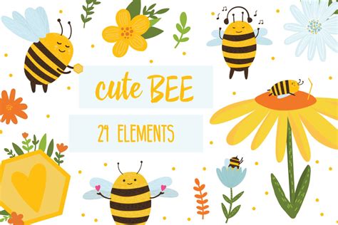 Cute Bee clipart / Honey Bee Clipart /Honeycombs bee (697669) | Illustrations | Design Bundles