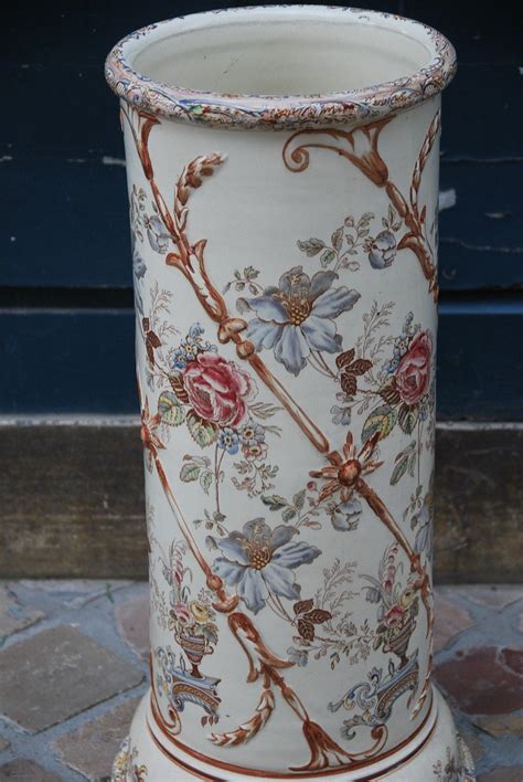 Proantic Porte Parapluie En Faience à Décor Floral XIX