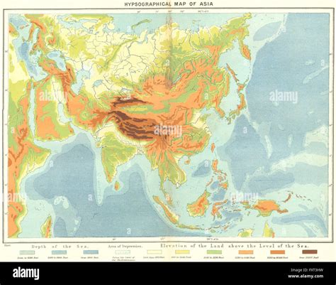 ASIA Hypsographical C1885 Antique Map Stock Photo Alamy