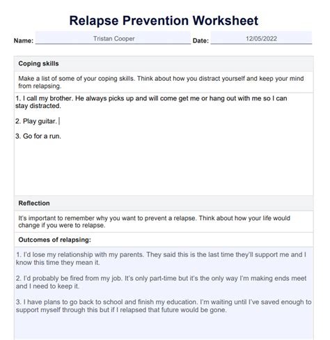 Relapse Prevention Worksheet And Example Free Pdf Download