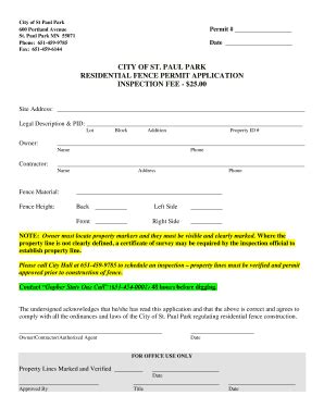 Fillable Online Fence Permit Application Residential City Of St Paul