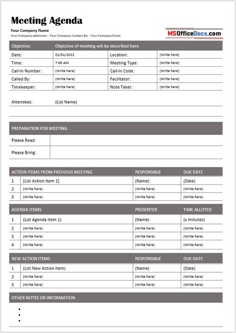 Free Monthly Meeting Agenda Templates Ms Word