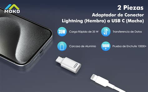 Moko Adaptador Lightning A Usb C Pzs Adaptador Usb C Macho A