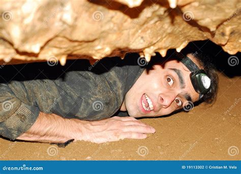 cave explorer stock photo image  tunnel space limestone