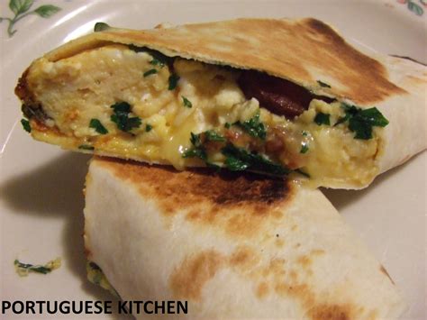 Portuguese Kitchen Chorizoscrambled Egg Tortilla Wrap With Tomato Salsa And Sour Cream