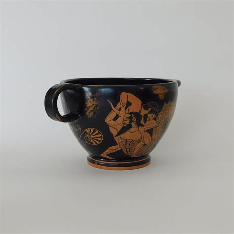 Red Figure Ceramic Skyphos Heracles Linus Heracles Acheloos Hand