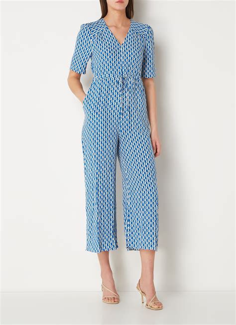 Whistles Loose Fit Cropped Jumpsuit Met Grafische Print En Strikceintuur • Blauw • De Bijenkorf