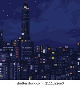 Pixel Art City Night View Stock Vector (Royalty Free) 2111822663 ...