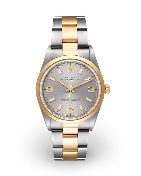 Rolex Oyster Perpetual Two Tone Slate Arabic Oyster Watches