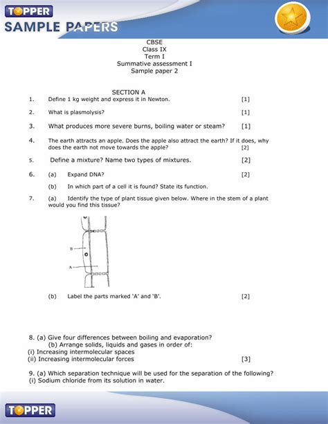 Pdf Cbse Class Ix Summative Assessment I Section A 70