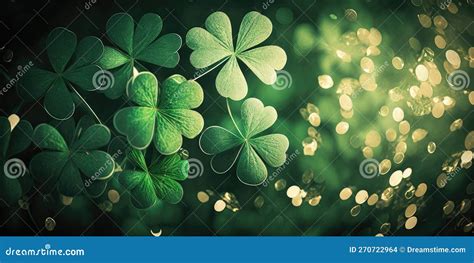 Lucky Shamrocks With Golden Bokeh Glitter St Patrick S Day Background