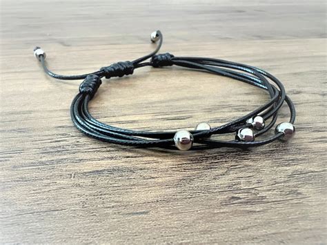 Black Cord Bracelet Waterproof Adjustable Bracelet Men's Surfer Beach ...