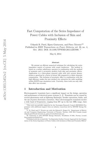 Pdf Fast Computation Of The Series Impedance Of Power Cables