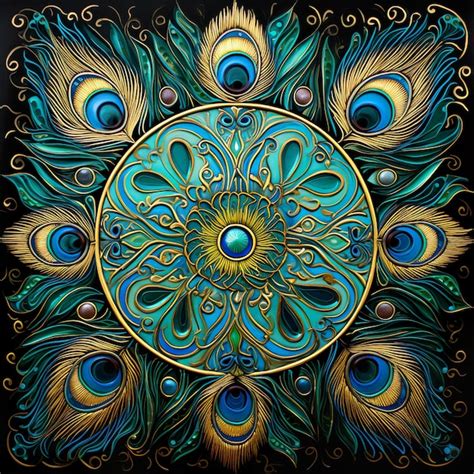 Premium AI Image | PEACOCK FEATHERS MANDALA BACKGROUND