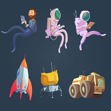 Outer Space Related Objects Set Isolated On Starry