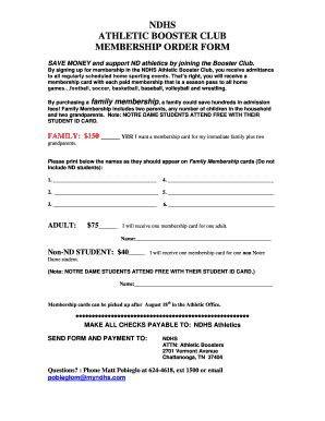 Fillable Online NDHS ATHLETIC BOOSTER CLUB MEMBERSHIP ORDER FORM Fax