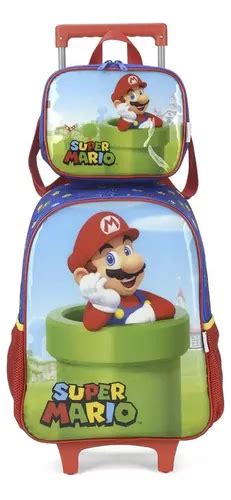 Kit Mochila Rodinhas Lancheira Luxcel Super Mario Vermelho Frete Gr Tis