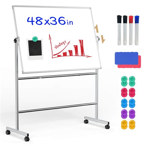 Towon Double Sided Mobile Whiteboard 48x36 Large Height Adjustable