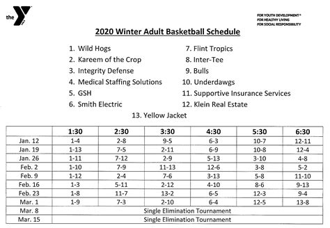 Corrected Adult Basketball Schedule 2020 – The YMCA of Vincennes