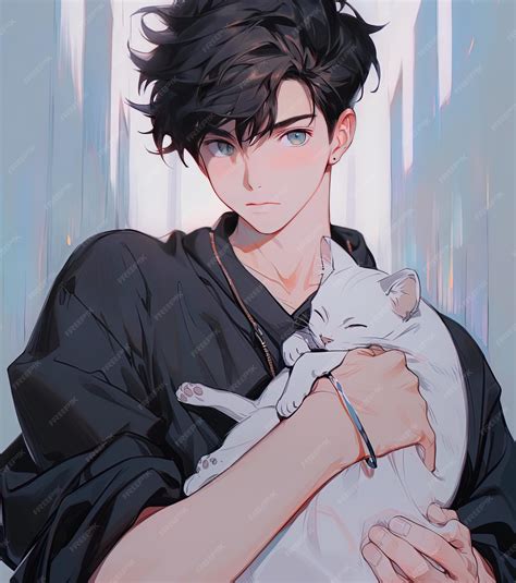 Premium Photo | A cartoon of a man holding a cat and a cat