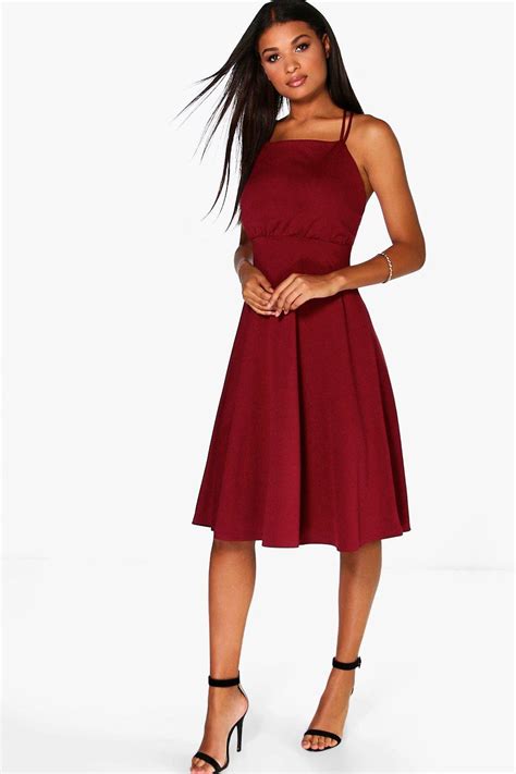 Boohoo Womens Ziggy Square Neck Midi Skater Dress Ebay