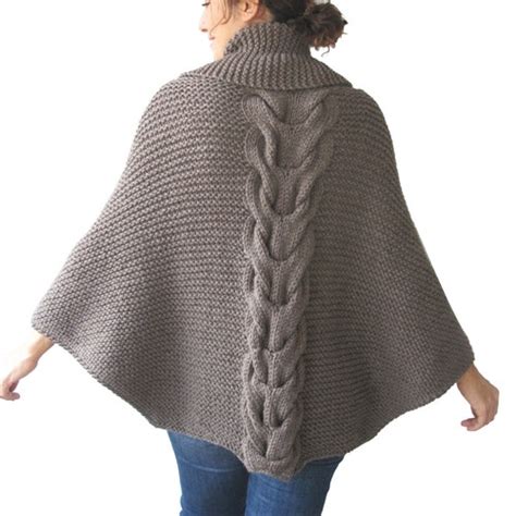 Dark Gray Plus Size Cable Knit Poncho With Hoodie By Afra Etsy