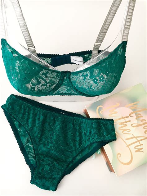 Lace Lingerie Set Emerald Green Unlined Bra Sexy Briefs See Etsy