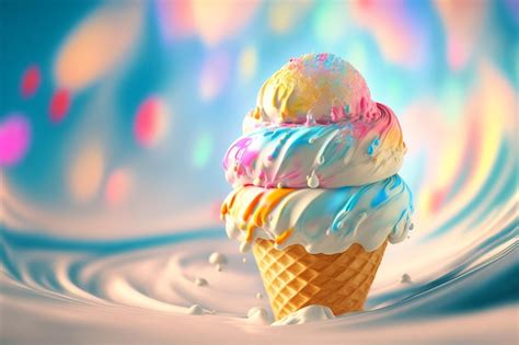 Premium Photo Rainbow Ice Cream Cone Closeup On A Fantasy Background