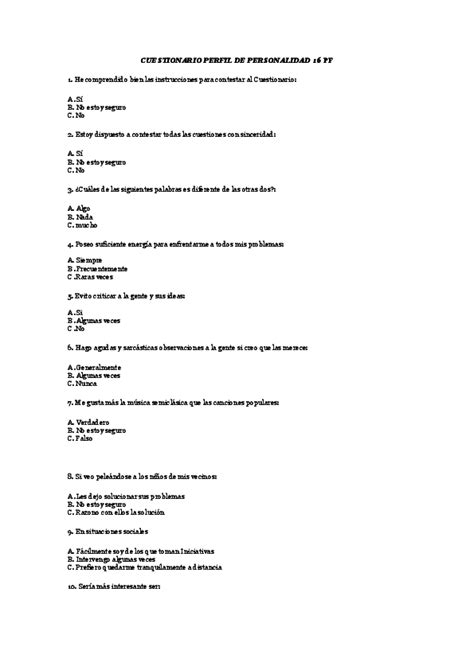 Doc Cuestionario Perfil De Personalidad 16 Pf 1 Carlos Cajas